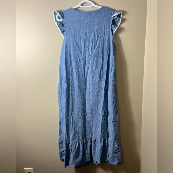 Vintage Prairie Cottagecore‎ Cotton Dress Sleeveless Ruffle Trim Lace Bib Yoke L - Picture 2 of 6